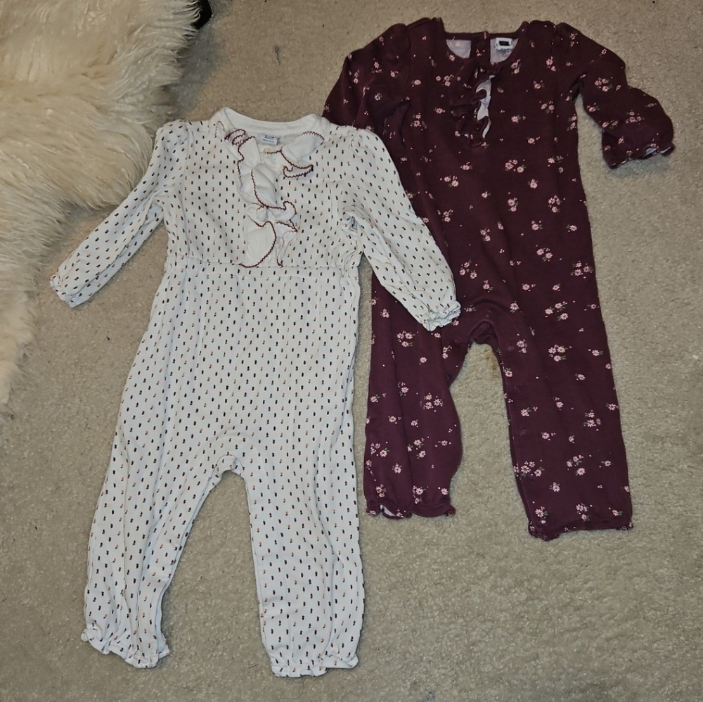 (2) Janie and Jack long rompers baby 12-18M